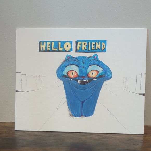 Kpop Demon Hunters Inspired 8"X10" Blue Cat Art Canvas: "Hello Friend!" - Picture 9 of 9